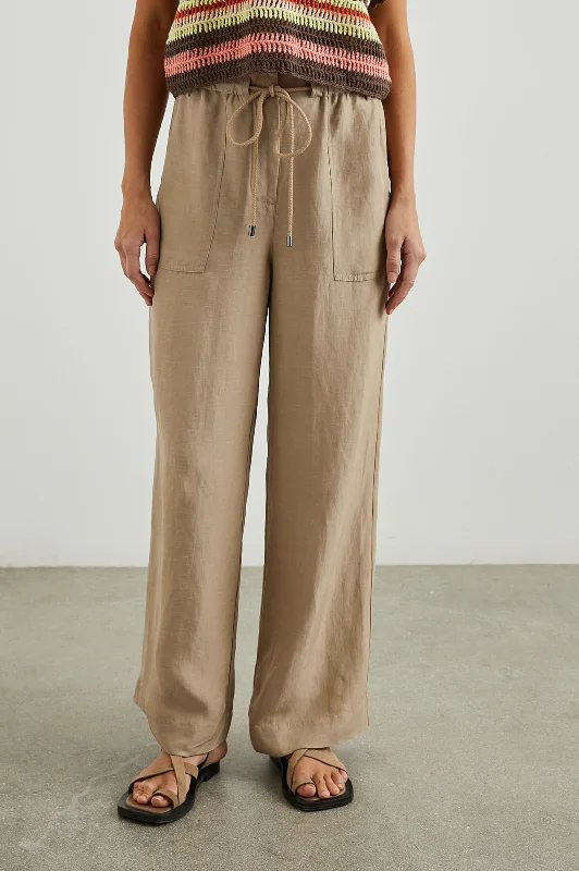 elegant palazzo wide leg slim pants -RYAN PANT - SAFARI