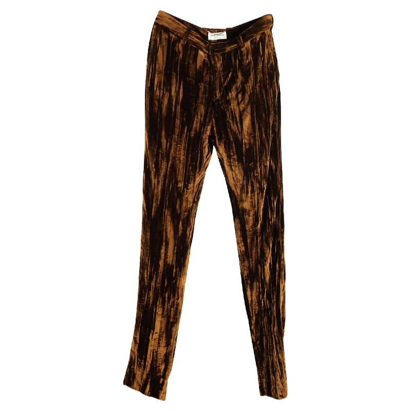 slim fit yoga leggings pants -Saint Laurent Straight-Leg Trousers in Brown Velvet