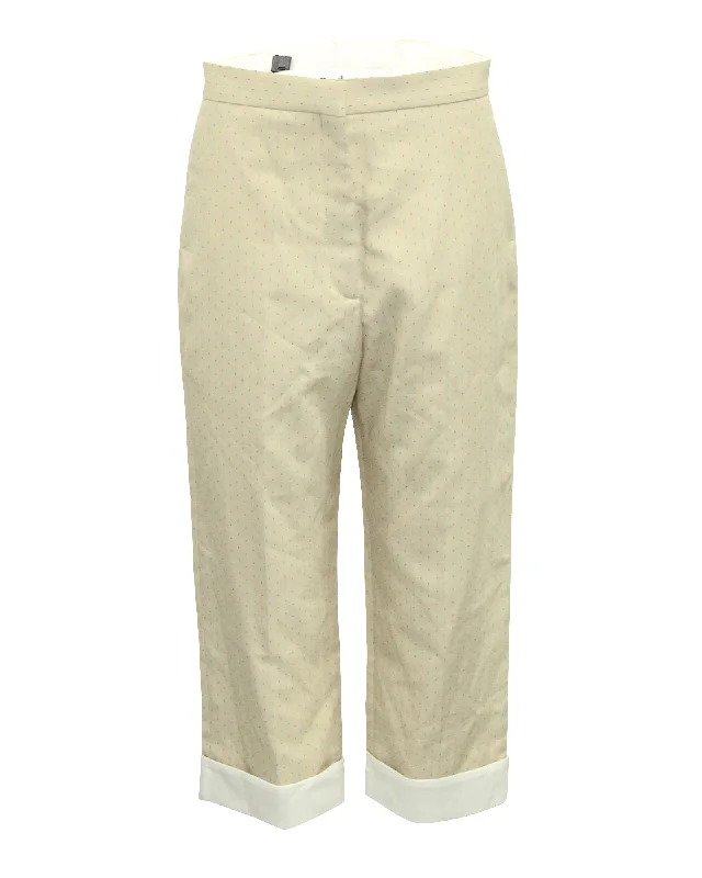 quick dry sports jogger chino slim pants -Sandro Paris Microprint Cropped Wide Trouser in Beige Polyester