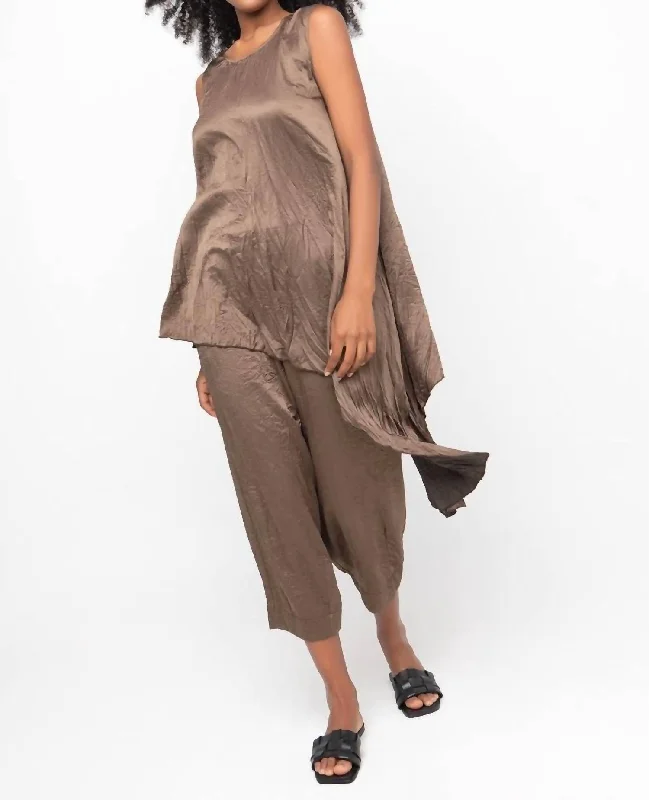 breathable linen pants -Satin Feel Cropped Pant In Coffee