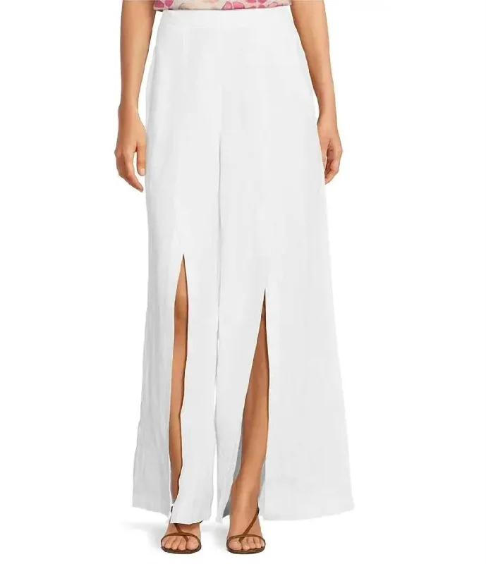 soft pajama pants -Slit Front Pants In White