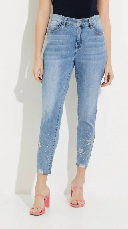 soft knit lounge straight leg slim pants -Star Bling Lower Leg Jeans In Medium Blue