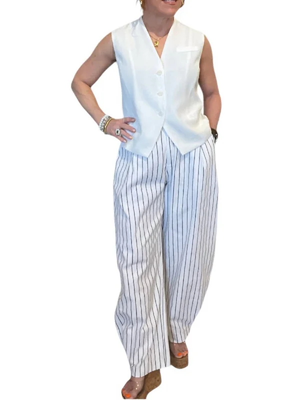 organic hemp lounge wide leg pants -Striped Comfort Fit Trousers In Ivory/navy