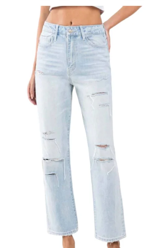 stylish bootcut pants -Super High Rise Distressed Ankle Jeans In Light Wash