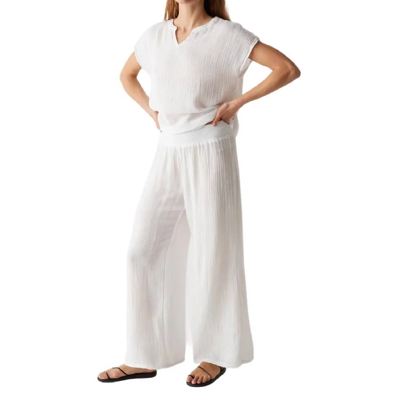 lightweight travel chino straight leg pants -Susie Gauze Wide Leg Pant In White