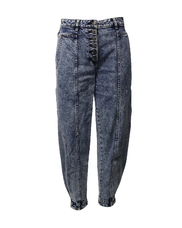 high performance gym skinny fit slim pants -Ulla Johnson Brodie High Rise Tapered Jeans in Blue Cotton