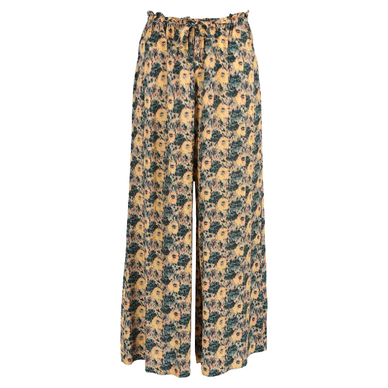 cozy knit jogger straight pants -Ulla Johnson Sawyer Printed Pants in Yellow Silk