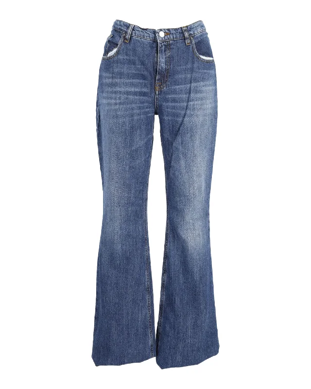 stylish skinny jeans slim fit pants -Victoria Beckham Flared Hem Jeans in Blue Cotton Denim