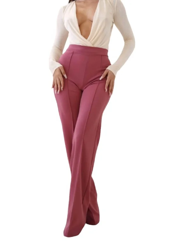 high waisted linen wide leg slim pants -What A Treat Trouser Pants In Pink