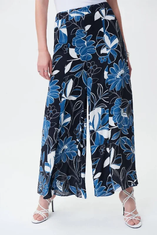 quick dry sports pants -Wide Leg Floral Pants In Midnight