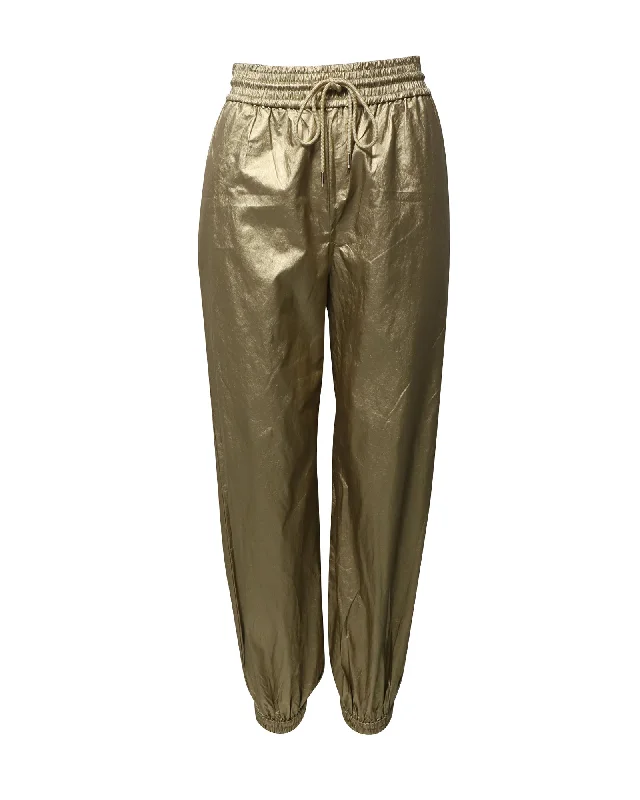 thermal insulated jogger skinny fit slim pants -Zimmermann Rhythmic Drawstring Pants in Gold Viscose